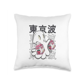 TOKYO WAVES Japanese Ghost Strawberry Milk Kawaii Aesthetic Anime Throw Pillow, 16x16, Multicolor