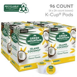Green Mountain Coffee Roasters Island Coconut Keurig Single-Serve K-Cup Pods, Light Roast Coffee, 96 Count (4 Packs of 24)