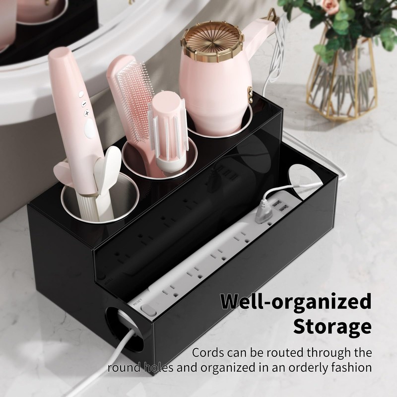 NIUBEE Hair Tool Organizer, Black Acrylic Hair Dryer and Styling
