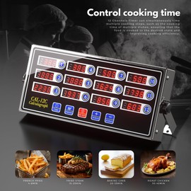 Commercial Kitchen Timer with 12 Channels, Professional LED Digital Timer for Cooking, Loud Alarm Volume +/-, Heavy Duty Stainless Steel Large Timers with Waterproof Panel & Memory Function