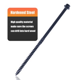 Structural Lag Screws 8 Inch, 50-Pack #14 X 8 Heavy Duty Black Timber Screws, Rust Resistant, Hex Head Outdoor Log/Landscaping Wood Screw, Drive Bit Included