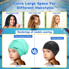 Seago Kids Swim Cap for Girls Boys Long Hair Swimming Cap for Kids 6-14 Youth Extra Large Swim Cap for Braids and Dreadlocks Waterproof Pool Silicone Bathing Swimming Caps That Keep Hair Dry