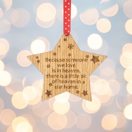 Manta Makes Because some we love is in heaven Wooden Memory Star Christmas Tree Decoration Memorial Bauble 4CD