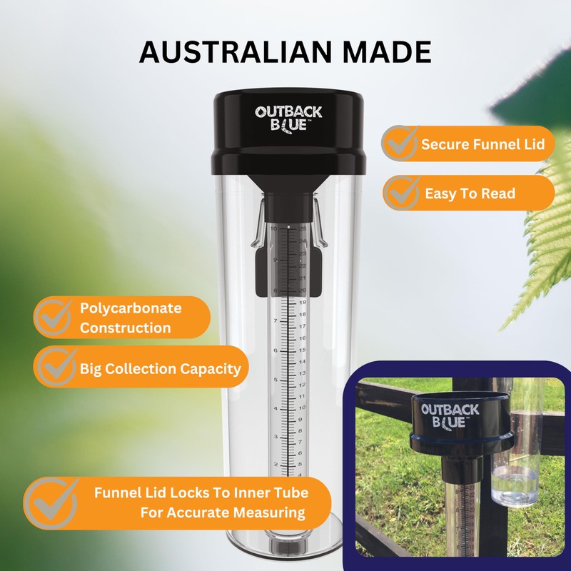 Outback Blue Professional Rain Gauge - 11" High Capacity Precipitation
