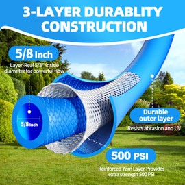 YOTOO Heavy Duty Garden Hose, Water Hose 5/8-Inch by 50-Feet 500 PSI Kink Resistant, Flexible with Swivel Grip Handle and 3/4" GHT Solid Brass Fittings, Blue