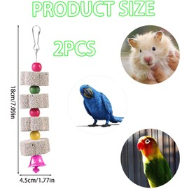 Nymphensittich Spielzeug, 2 Stück Papageienspielzeug mit Metallglocke, Vogelspielzeug für Wellensittiche, Kalkstein für Wellensittiche, 21 cm x 4 cm, Vogelschnabel-Schleifstein, Haustier-Spielzeug für
