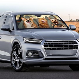 WUYOJUXA Funny Sunshade for Car Windshield Animal Puppy Cat Window Sun Covers Foldable Front Sun Shade,Animal Cat Car Accessories,Keeps Your Vehicle Cool