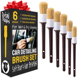 Detail Dudes Soft Boar Hair Car Detailing Brush Set - 6-Pack - Scratch-Free Soft Bristle Cleaning Brushes - Reaches Tight Spots & Interior Car Cleaning Kit - Ergonomic & Durable Detailing Supplies