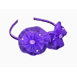 Organza Flower Bow & Rhinestone Headband (Purple)