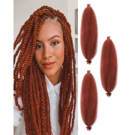 3 Packs Springy Afro Twist Hair with Crochet Hook, 12 Inch Ginger Pre-Separated Marley Crochet Braiding Hair for Distressed Soft Locs, Synthetic Hair Extension for Black Women(350#)