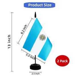 Rotenl 2 Pack Argentina Desk Flag, Argentinian Table Office Flag with Solid Pole and Stand Base, International Country Flag, Festival Celebration, Classroom Meeting Desktop Decoration (Argentina)