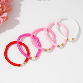 Pychee Surfer Heishi Bracelets Set for Women Stackable Gold Clay Ploymer Bead Stretch Bracelets Summer Beach Layering Black Bracelets Jewelry (A-Love 5pcs)