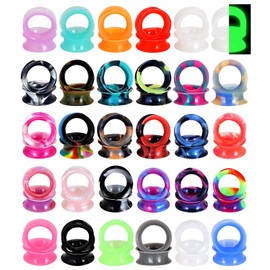 Qmcandy 60pcs Colorful Soft Flexible Silicone Tunnels Double Flared Ear Piercing Plugs Gauge 0g