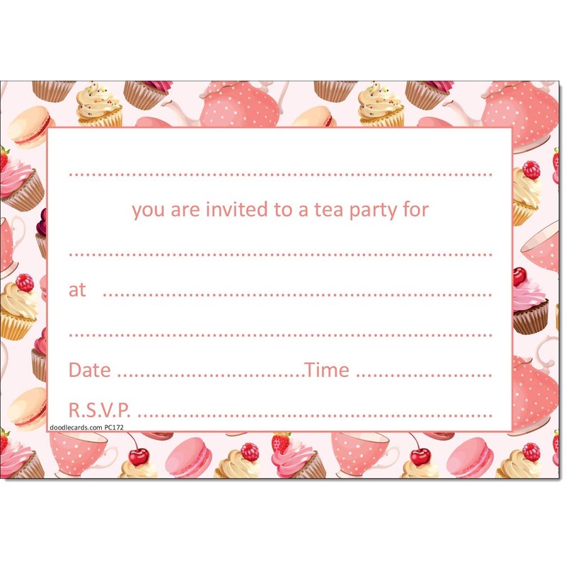 doodlecards Tea Party Invitations 20 Ready to Write Postcards and