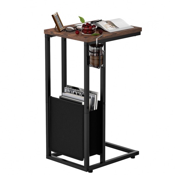 Ginzeca C Shaped Side Table, End Table with Storage Bag,Space-Saving