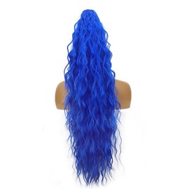 Isaic_hair Claw Long Wavy Ponytail Extension Black Brown 30" Curly Pony Tail Clip in Hair Extensions for Women Fluffy Natural Looking Synthetic braiding hair:_Blue Claw clip ponytails_30inch