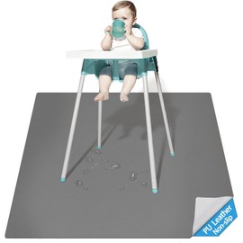 Splat Mat for Under High Chair, 51" PU Highchair Splash Mat, Washable Waterproof Messy Mat, Multipurpose Anti-Slip Floor Splash Mat, Portable Play Mat and Table Cloth Weaning Mat (Grey)