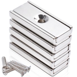 Neodymium Magnets Extra Strong 30 x 13.5 x 5 mm Magnets Strong Large Screwable Magnets Rectangular Magnets Magnets with Hole Magnetic Closure Countersunk Magnet Industrial Pot Magnet with Screws Pack