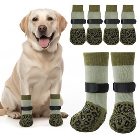 PICK FOR LIFE Dog Socks Paws Stop Licking 2 Pairs Dog Shoes with Grippers Anti-Slip Dog Boots Prevent from Licking Paws for Senior Dogs on Hardwood Floor (Green, XL)