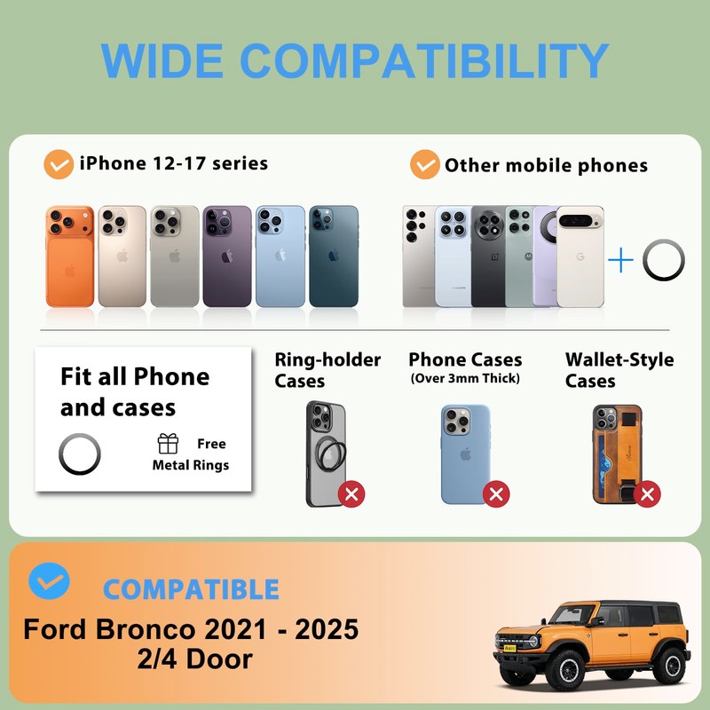 ANKEWAY Wireless Charging Phone Mount for Ford Bronco 2021-2026 2/4