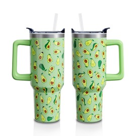 Avocado Gifts 40 Oz Tumbler with Handle and Lid Straw, Sage Green Stainless Steel Double Walled Vacuum Insulated Cup Mug, Fruit Lover Birthday Gifts for Women Girls (1 PC)