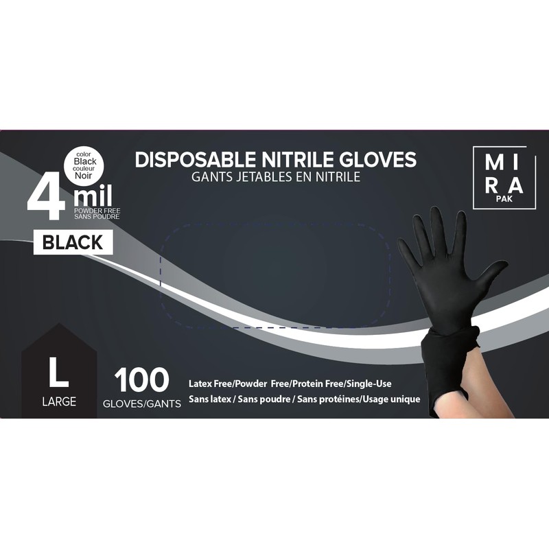 Mira Pak Black Nitrile Disposable Gloves 4 Mil Food-Safe, Latex