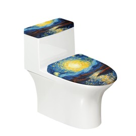 Wiryuouvt Van Gogh Starry Night Toilet Seat Lid Cover Toilet Lid Cover Elongated Toilet Lid Cover Toilet Seat Covers for Bathroom with Retractable Belt Tender Washable Decor
