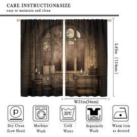 Vintage Gothic Curtains, Medieval Architecture Carved Wall and Romantic Moonlit Night, Blackout Thermal Insulation Rod Pocket Window Treatments for Living Room Bedroom Bathroom (21x45in) x2 Panels