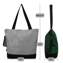 NGIL Medium Top Zipper Closure Canvas Tote Bag with Attached Matching Coin Purse For Moms and Nurses (Silver Glitter)