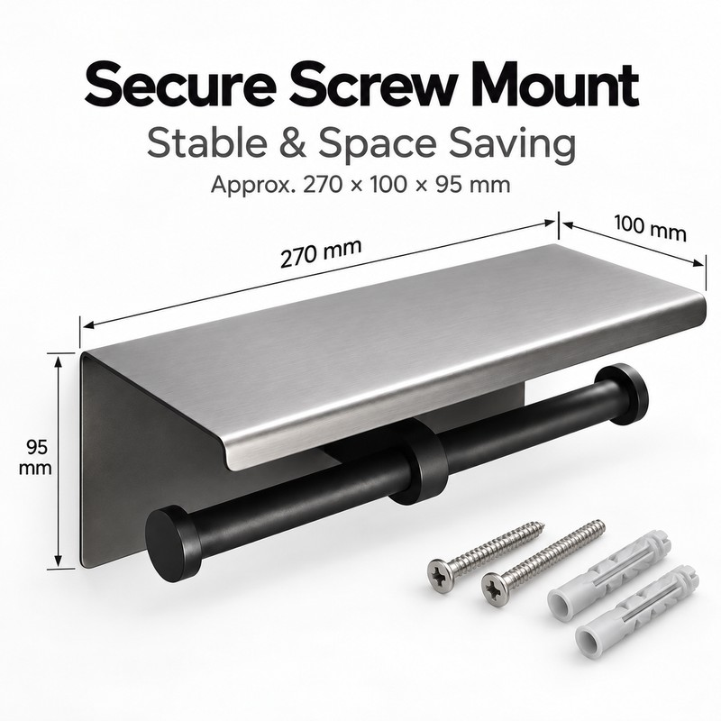 Double Roll Toilet Paper Holder with Shelf – Wall-Mounted Stainless