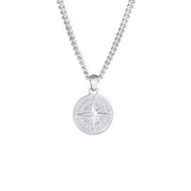 Kuzzoi 0104780921_50 Men's Silver Necklace with Compass Pendant (34 mm), 925 Sterling Silver, Maritime Curb Chain, Men's Necklace with Pendant, Handmade, Length 50 or 60 cm, Silver
