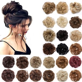 S-noilite Hair Bun Extensions Messy Wavy Curly Dish Donut Scrunchie Hairpiece Accessories Chignons Updo Ponytail Pony Tail Synthetic Hair Extension for Women Girl -1 Piece 30G Dark Brown