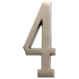 Distinctions by Hillman 843284 4-Inch Die Cast Self-Adhesive House Address Plaque, Brushed Nickel, Number 4