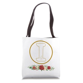 Letter I Initial Floral Monogram with Hand Heart Gesture Tote Bag