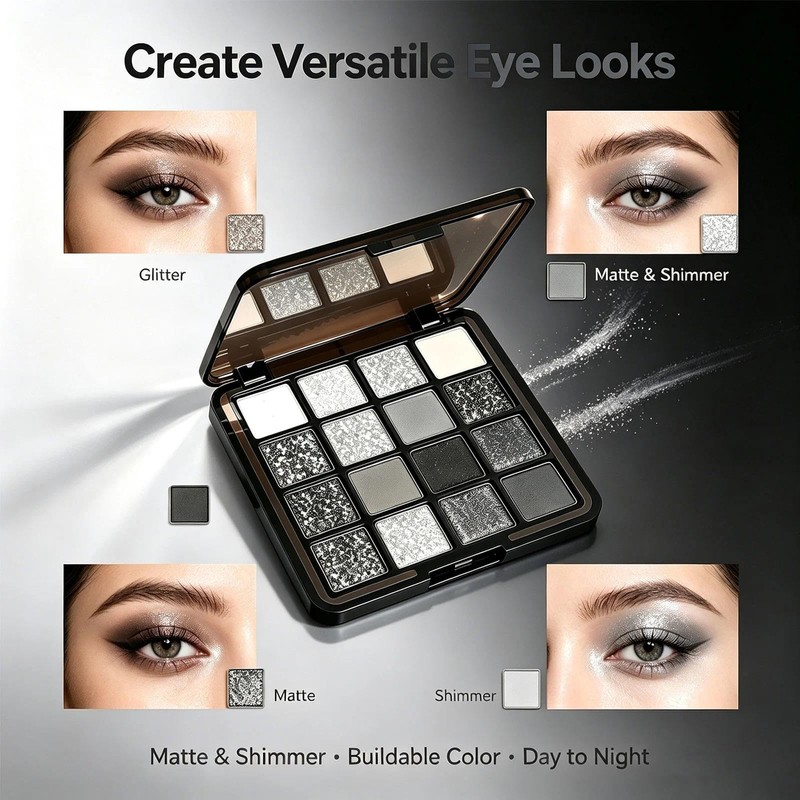 16 Colours Smokey Eye Palette,Black and White Smokey Eyeshadow Palette