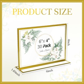 30 Pcs Gold Acrylic Sign Holder 6 x 4 Inch, Gold Picture Frames Double Sided Clear Wedding Table Number Holders for Wedding Restaurant Office Home Store Numbers Signs ﻿ (6 x 4 inch)