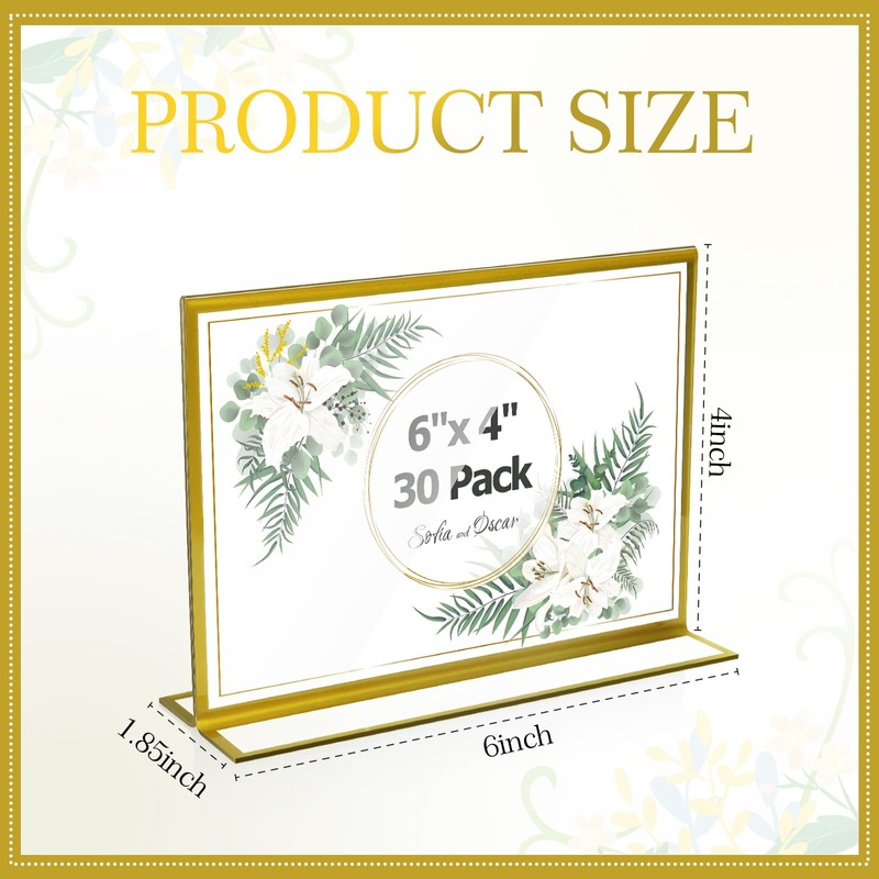 30 Pcs Gold Acrylic Sign Holder 6 x 4 Inch,