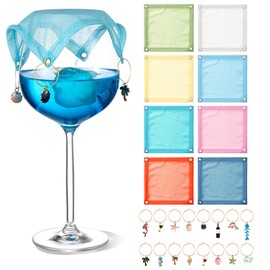 Mumufy 8 Set Wine Glass Covers with Wine Charms, 8 Weighted Breathable Portable Veils Covers to Keep Bugs out 40 Charms Rings for Restaurant Picnic Dinners Housewarming Gifts(Fresh,Cute)
