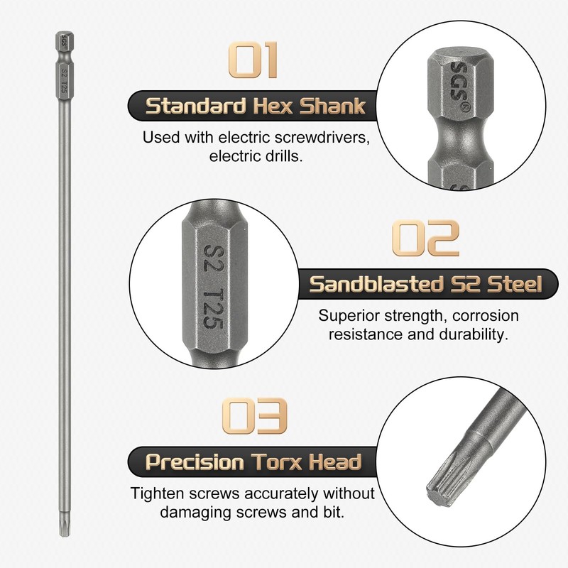 sourcing map 3pcs T25 Torx Head Screwdriver Bit 1/4" Hex