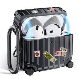 VISOOM Compatible With Airpods 4th Generation Case, Funny Suitcase Design Case for Airpods 4 pro Generation (2024), Cute Fashion Protective Hard Case for Women Men with Keychain, Black