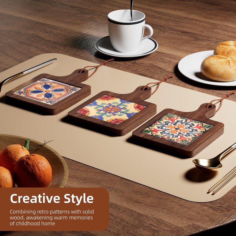 Wooden Trivets for Hot Dishes，3PCS Wooden Coasters with Organising Holder，Base