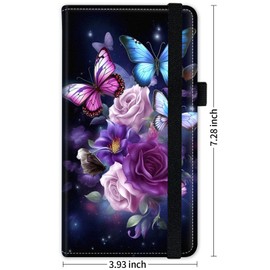 PU Leather Checkbook Covers for Women, Check book holder for personal checks, checkbook wallet with RFID Blocking, Gift for Men Women, Butterfly Flowe