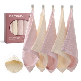 Momcozy Soft & Absorbent Baby Washcloths - 4 Layer Design| Medium Thickness| Premium Cotton for Newborns' Skin-Great for Bathing, Wiping & on-The-go Use, Shower Gift and Essential(5 Pack, 10x10 inch)