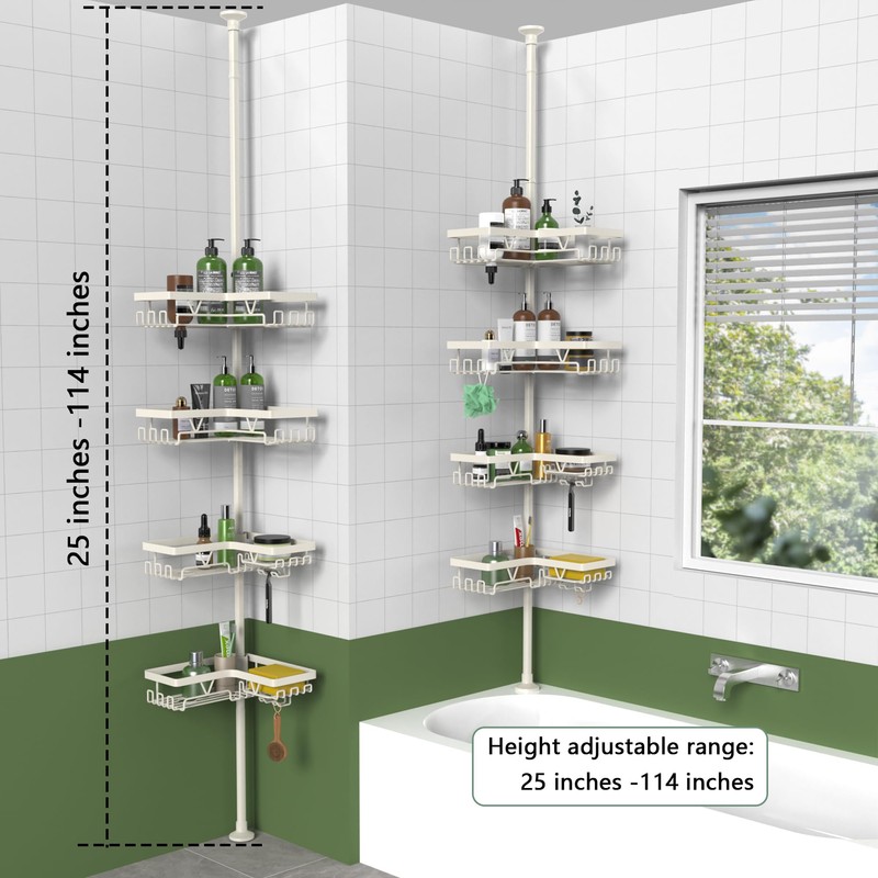 KEGII Shower Corner Caddy Tension Pole, Rustproof Corner Bathroom Organizer,