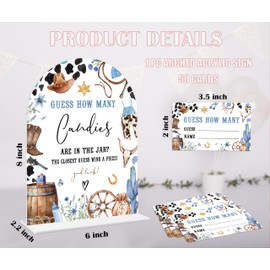 Baby Shower Games - Cowboy Guess How Many Candies Are in the Jar Game, 1 Arch Acrylic Sign and 50 Guessing Cards, Gender Reveal Game, Wild West Rodeo Baby Shower Decoration Supplies (ZF01)
