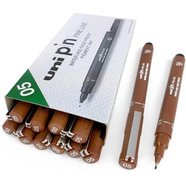 Uni Pin Fineliner Drawing Pen - Sepia Tone - 0.5mm - Box of 12