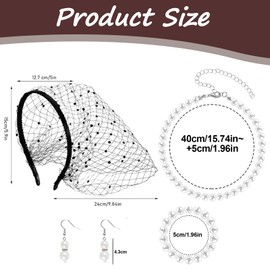 YTPAFK 4Pcs Black Veil, 1920s accessories for women Black Fascinators for Women, Fascinator Hat with Necklace Earrings, for Women, Wedding, Tea Party Accessories, Party Prom Holiday Hair Accessories