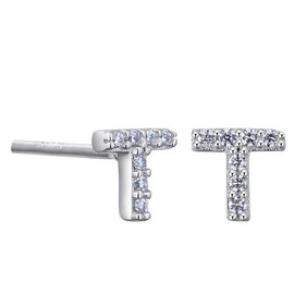 VIKI LYNN Women Girls 925 Sterling Silver Cubic Zirconia Letter T Stud Earrings Tiny Size