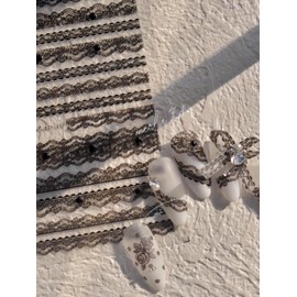 Black Lace Nail Art Stickers – Elegant 5D Embossed Strips, Premium Self-Adhesive Design for DIY Manicure, French Tips, Gothic, Minimalist Nails, Salon-Quality Stickers, Press on, Home or Salon