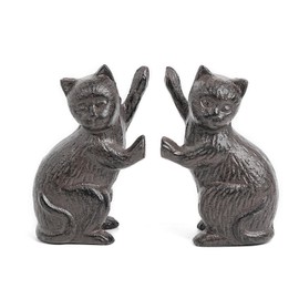 Sungmor Cast Iron Cat Sculpture Decorative Bookends, Animal Book End for Shelves Vintage Home Office Decor, Funny Bookend to Hold Books, Set of 2 Antique Brown Cat Statues